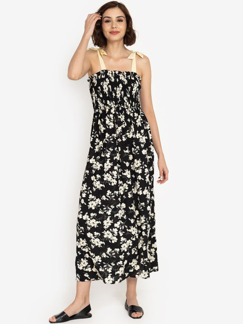 

ZALORA BASICS Black & White Floral A-Line Maxi Dress