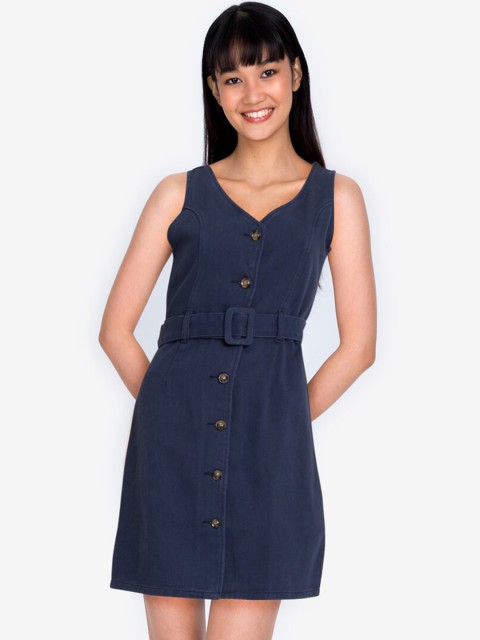 

ZALORA BASICS Navy Blue Animal A-Line Midi Dress
