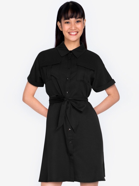 

ZALORA BASICS Women Black Shirt Dress With Waist Tie