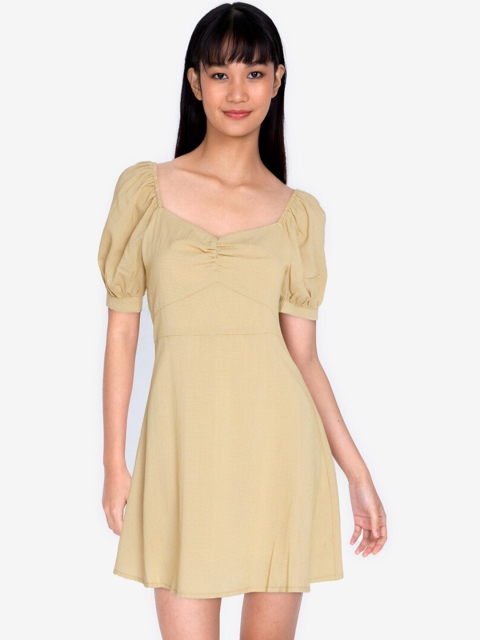 

ZALORA BASICS Yellow Solid Puff Sleeve Sheath Dress