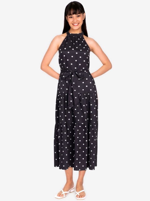 

ZALORA BASICS Black & White Tiered Halter Neck Maxi Dress