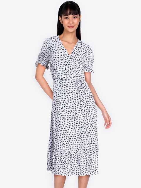 

ZALORA BASICS White & Black A-Line Wrap Dress