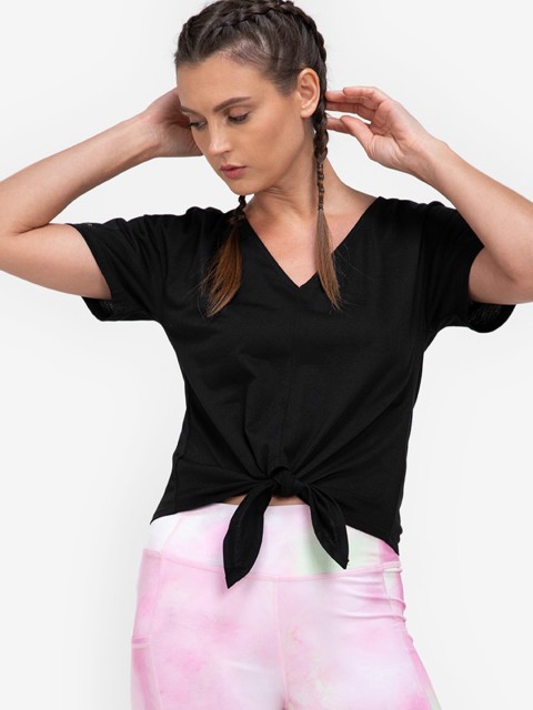 

ZALORA ACTIVE Women Black Tie Front T-Shirt