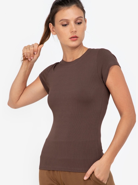 

ZALORA ACTIVE Brown Cap Sleeves Fitted Ribbed Top