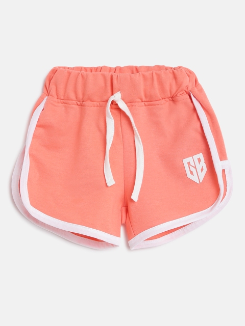 

GAME BEGINS Girls Peach-Coloured Solid Pure Cotton Shorts
