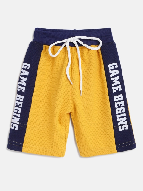 

GAME BEGINS Boys Mustard Yellow & Navy Blue Brand Logo Print Detail Regular Shorts