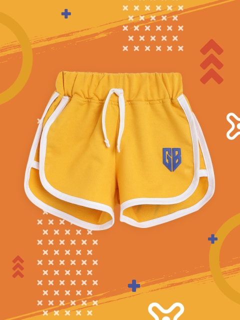

GAME BEGINS Girls Mustard Yellow Solid Pure Cotton Shorts