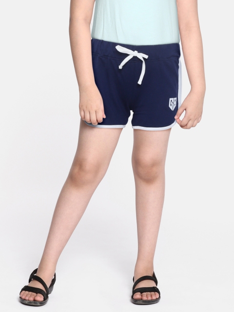 

GAME BEGINS Girls Navy Blue Solid Pure Cotton Shorts
