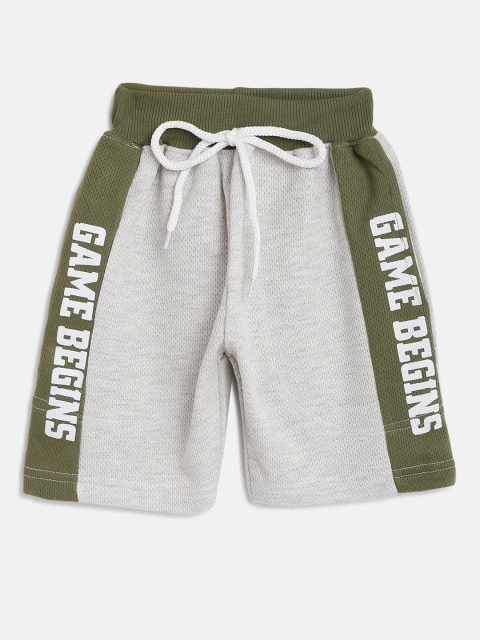 

GAME BEGINS Boys Grey Melange & Olive Green Colourblocked Shorts