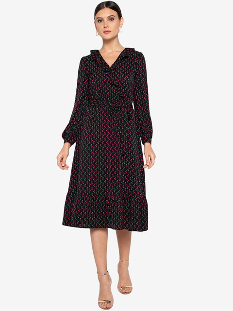 

ZALORA OCCASION Black & Red Floral Ruffled A-Line Dress