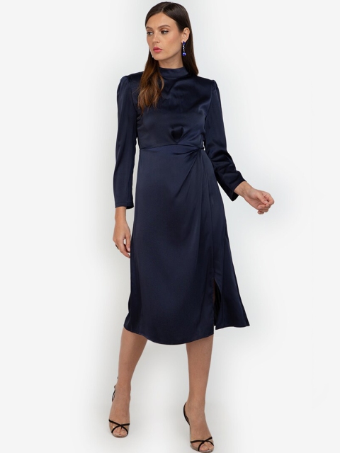

ZALORA OCCASION Navy Blue Mock Neck Drape Dress