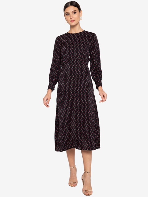 

ZALORA OCCASION Women Black Floral Printed Fit & Flare Midi Dress