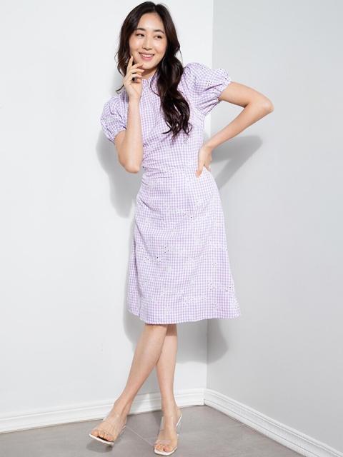 

ZALORA OCCASION Purple & White Striped A-Line Dress