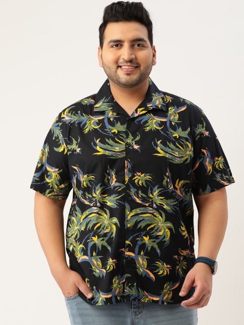 

Bene Kleed Plus Men Navy Blue & Green Floral Printed Casual Shirt
