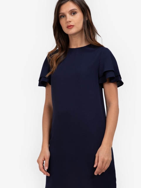 

ZALORA WORK Navy Blue Layered Flared Sleeves A-Line Dress