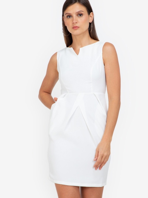 

ZALORA WORK Women White Solid Bodycon Dress