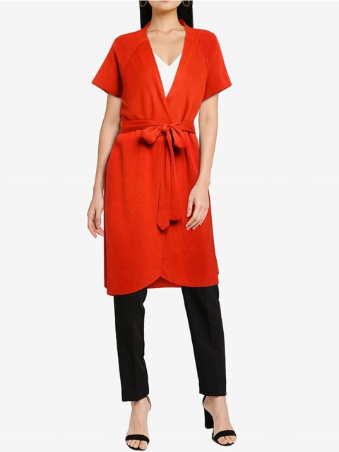 

ZALORA WORK Women Orange Knitted Wrap Cardigan Dress