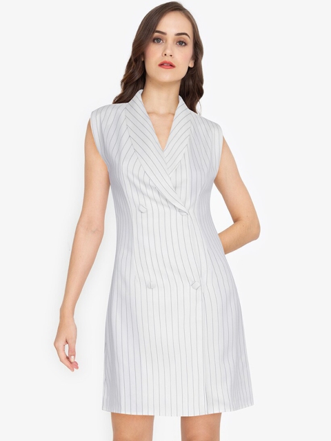 

ZALORA WORK White & Grey Striped A-Line Dress