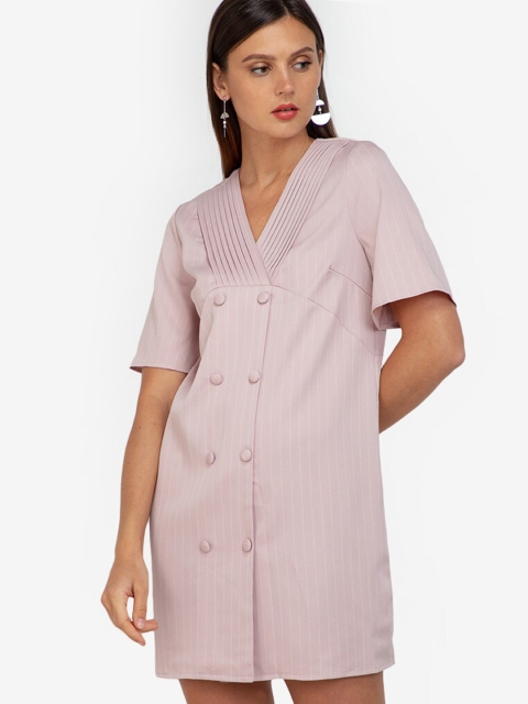 

ZALORA WORK Pink Striped A-Line Mini Dress