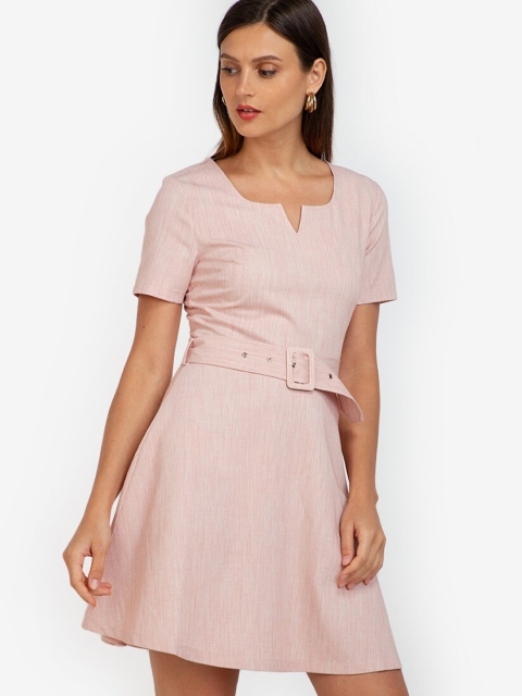 

ZALORA WORK Pink Notch Neck Fit & Flare Dress