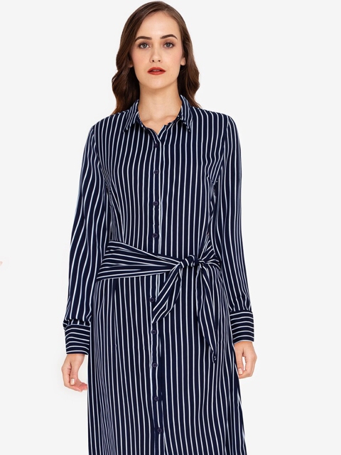 

ZALORA WORK Blue & White Striped Shirt Maxi Dress