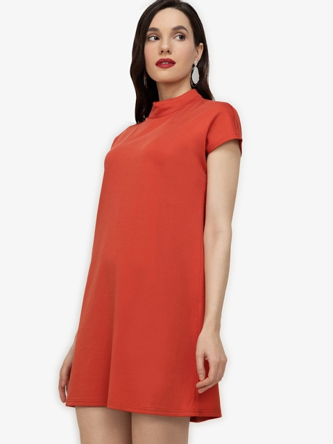 

ZALORA WORK Women Orange Solid High Neck Mini A-Line Dress