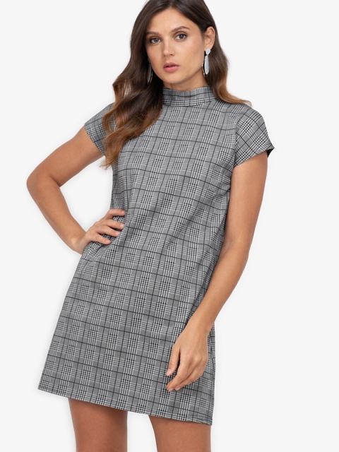 

ZALORA WORK Grey & Black Checked A-Line Dress