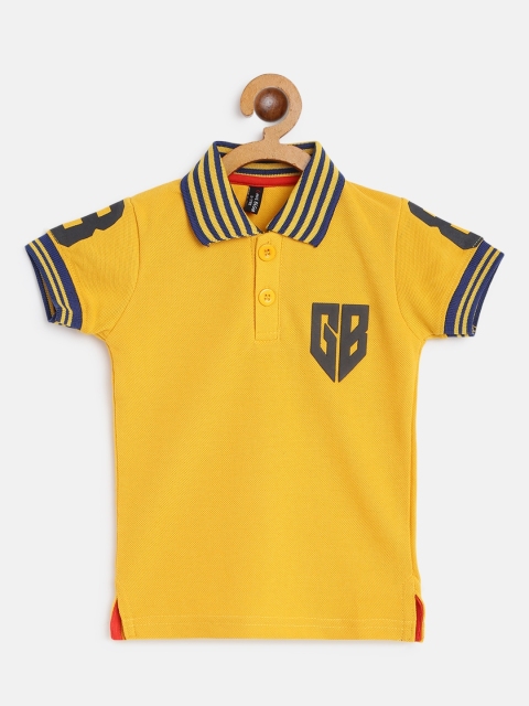 

GAME BEGINS Boys Mustard Yellow & Navy Blue Brand Logo Print Cotton Polo Collar T-shirt