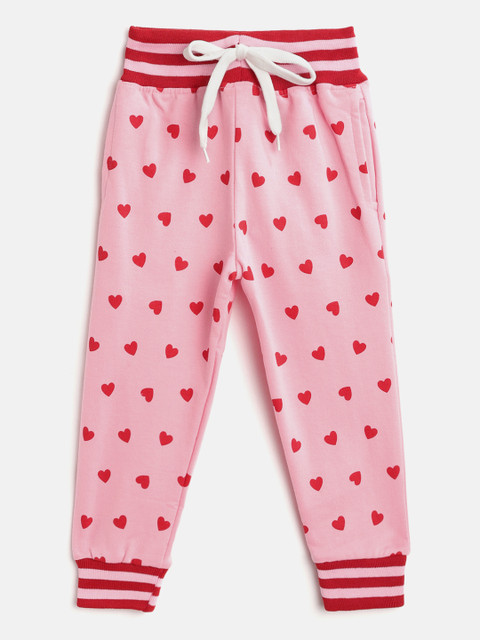 

GAME BEGINS Girls Pink & Red Cotton Heart Print Joggers