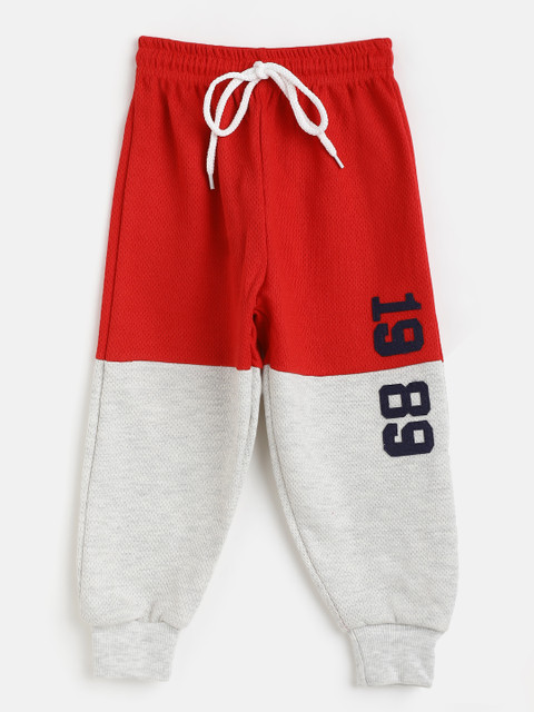 

GAME BEGINS Boys Red & Grey Melange Cotton Colourblocked Joggers
