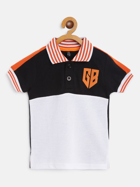 

GAME BEGINS Boys White & Black Colourblocked Pure Cotton Polo Collar T-shirt