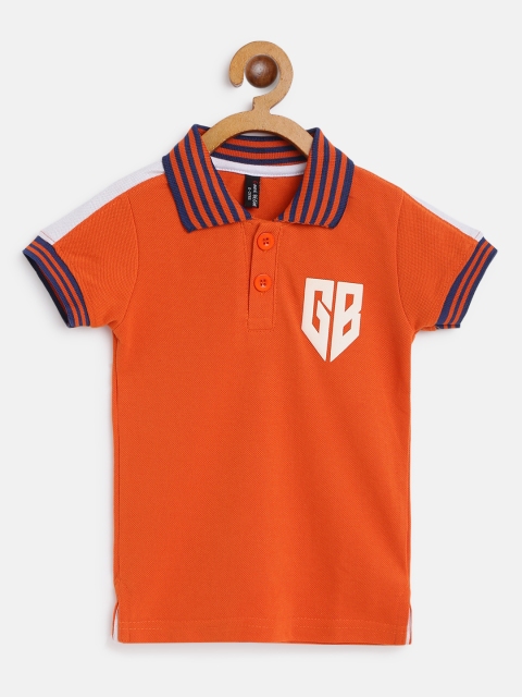

GAME BEGINS Boys Orange Solid Pure Cotton Polo Collar T-shirt