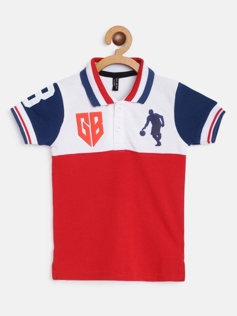 

GAME BEGINS Boys Red & White Colourblocked Pure Cotton Polo Collar T-shirt