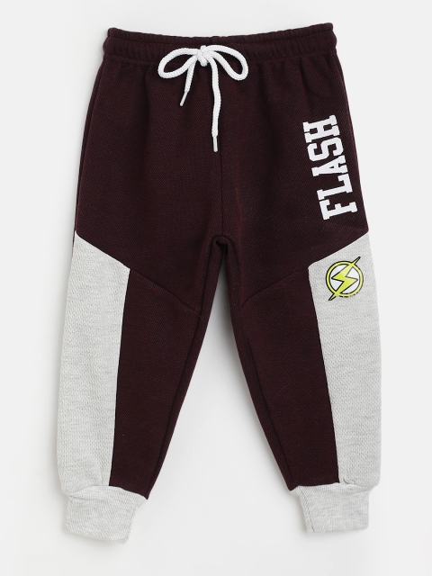 

GAME BEGINS Boys Burgundy & Grey Melange Cotton Colourblocked Joggers with Flash Detail