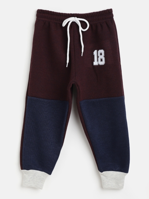 

GAME BEGINS Boys Burgundy & Navy Cotton Colourblocked Joggers