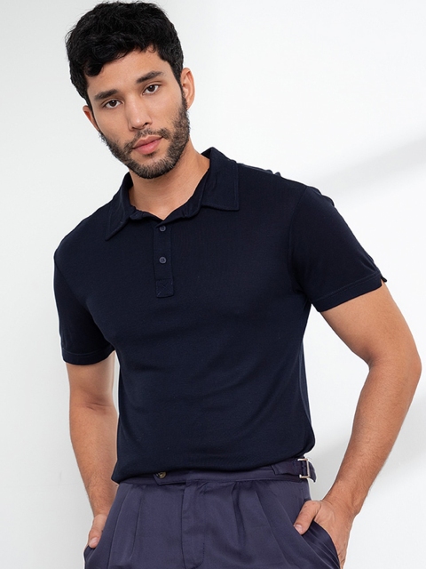 

ZALORA BASICS Men Navy Blue Polo Collar T-shirt