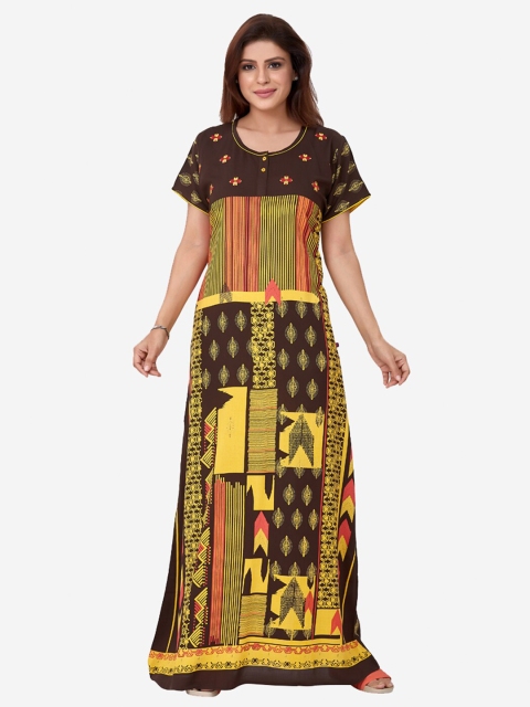 

July Nightwear Brown Printed Maxi Nightdress