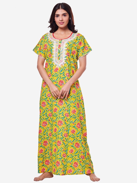 

July Nightwear Yellow & Green Floral Printed Maxi Nightdress