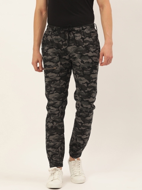 

IVOC Mens Grey & Olive Green Camouflage Print Slim Fit Casual Joggers