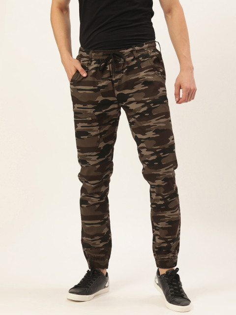 

IVOC Mens Brown & Olive Green Camouflage Print Slim Fit Casual Joggers