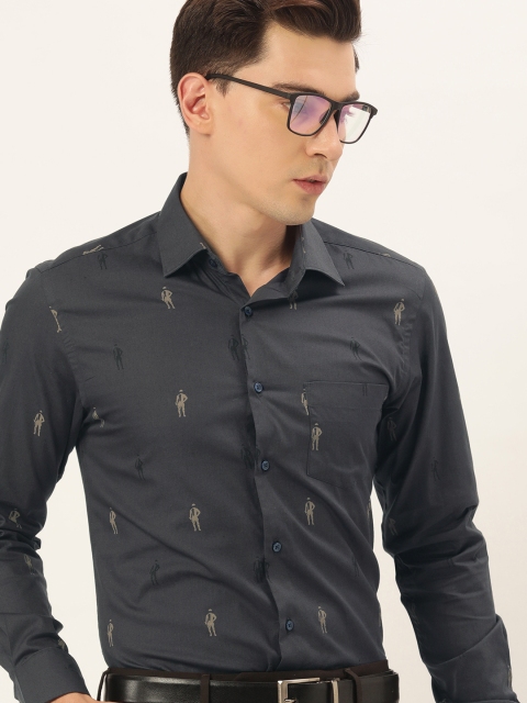 

IVOC Men Navy Blue Standard Printed Formal Shirt