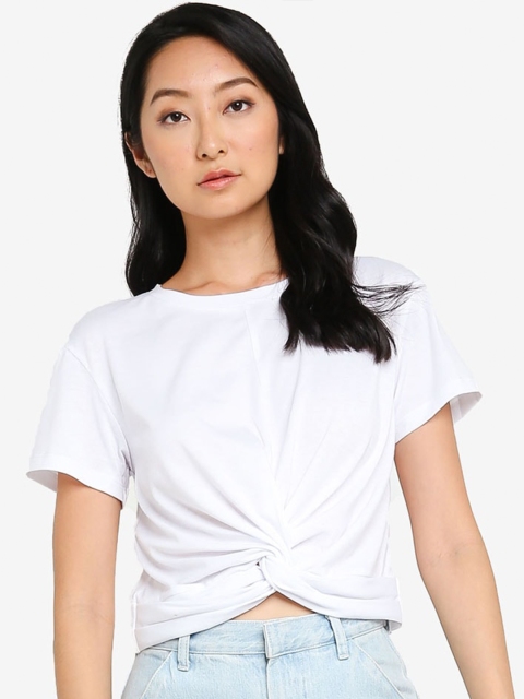 

ZALORA BASICS Women White Solid Knot Detail T-shirt