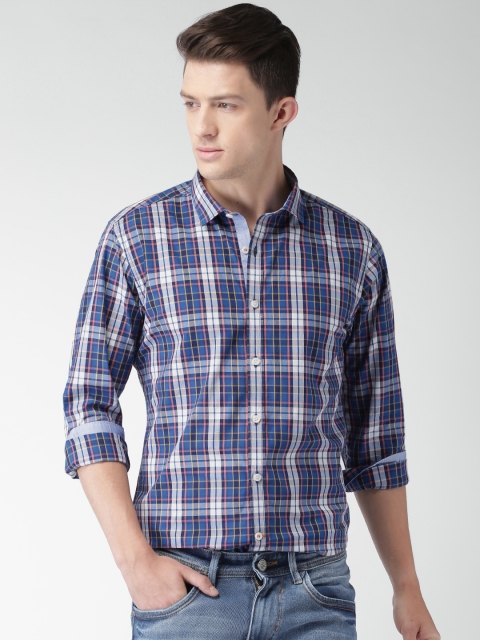 

Mast & Harbour Men Navy & White Checked Casual Shirt, Navy blue