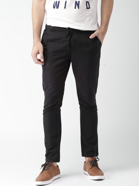 

Mast & Harbour Men Black Solid Linen Trousers