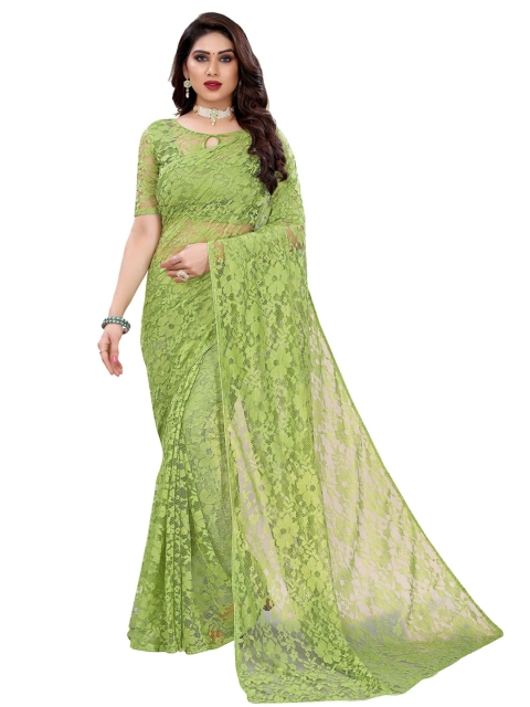 

KALINI Olive Green Floral Net Saree
