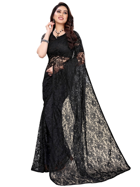 

KALINI Black Woven Design Net Saree