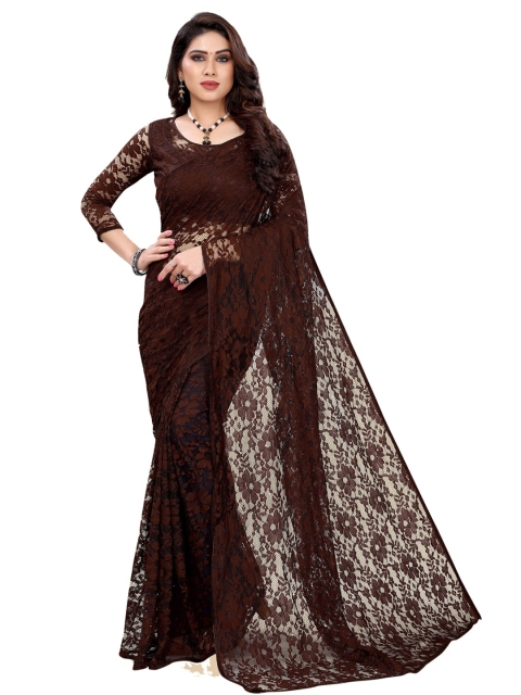 

KALINI Brown Floral Net Saree