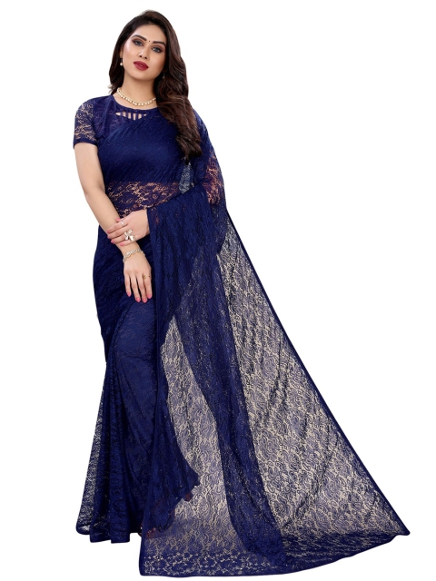 

KALINI Navy Floral Net Saree, Blue