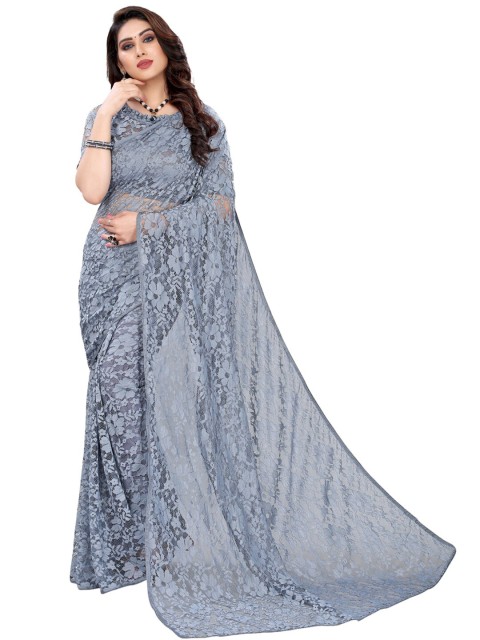 

KALINI Grey Floral Net Saree