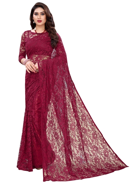 

KALINI Maroon Floral Net Saree